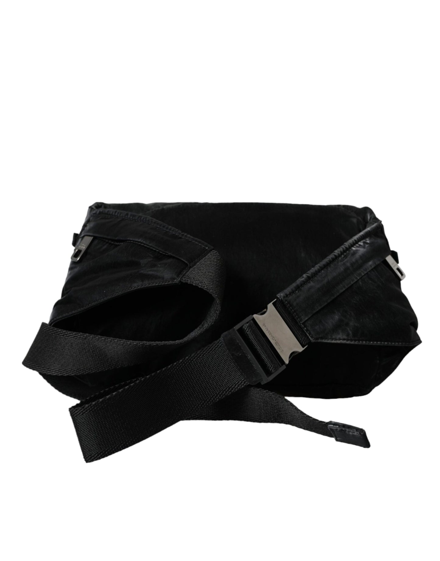 Dolce &amp; Gabbana Svart Nylon Logotyp Plaque Bälte Fanny Pack Väska