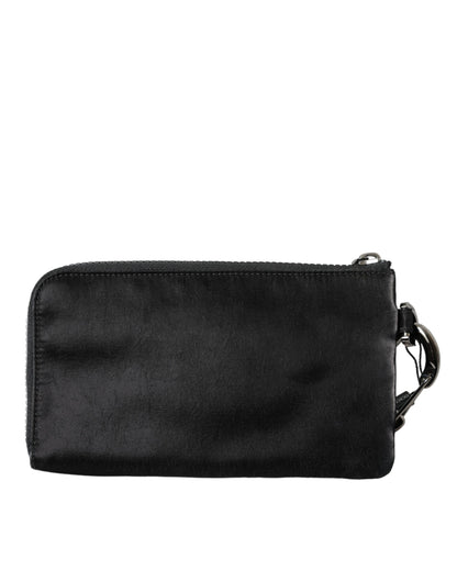 Dolce &amp; Gabbana Svart Nylon Logotyp Plaque Nyckelring Pouch Clutchväska