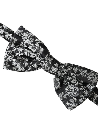 Dolce & Gabbana Black Floral Silk Adjustable Neck Men Bow Tie