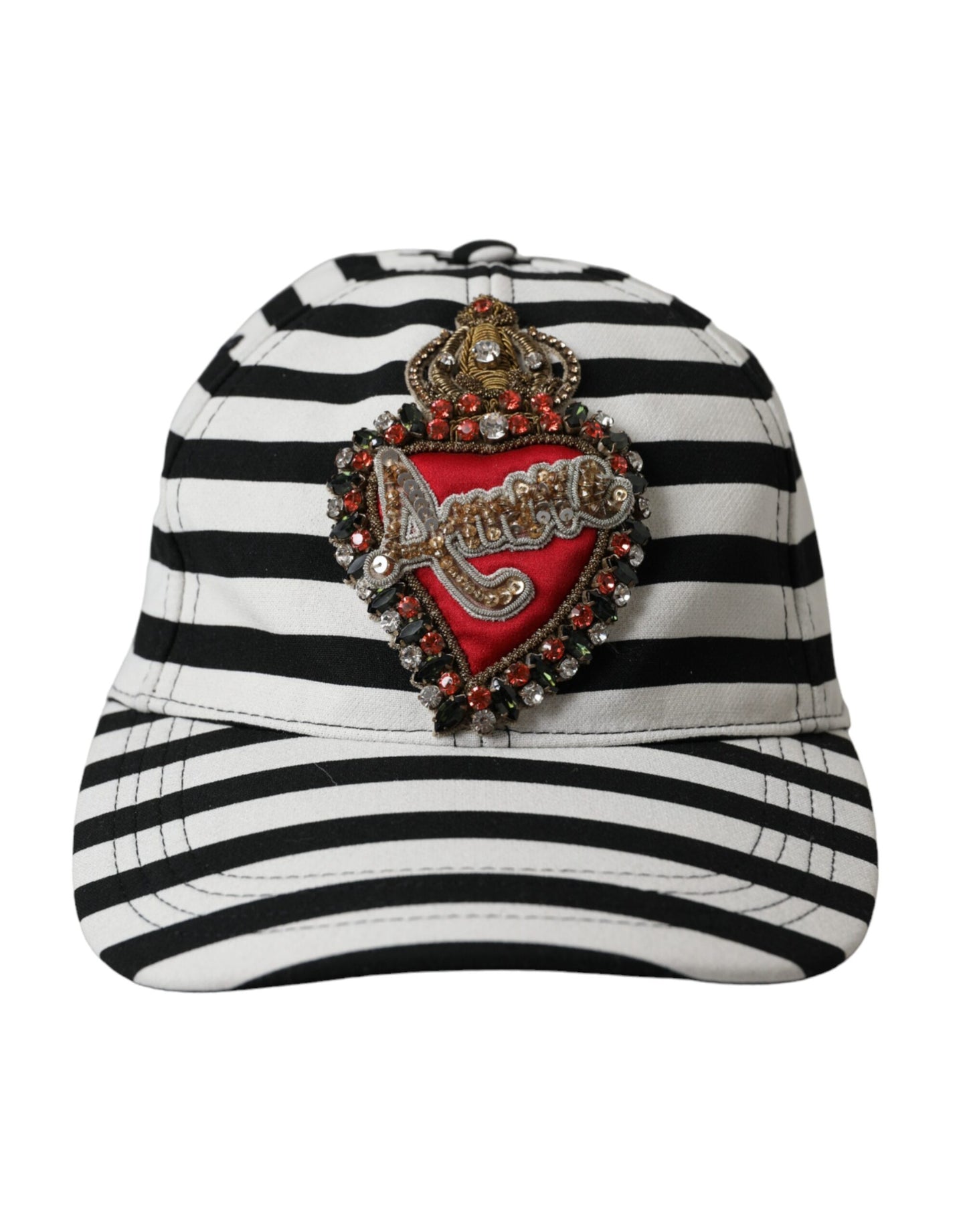 Dolce &amp; Gabbana Black White Stripe Amore Heart Applique baseballhatt