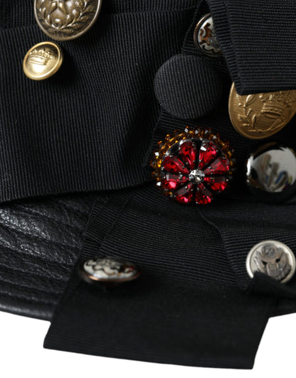 Sombrero de ala ancha con cristales y monedas DG de cuero negro de Dolce &amp; Gabbana