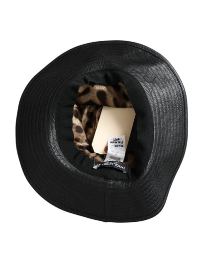 Sombrero de ala ancha con cristales y monedas DG de cuero negro de Dolce &amp; Gabbana