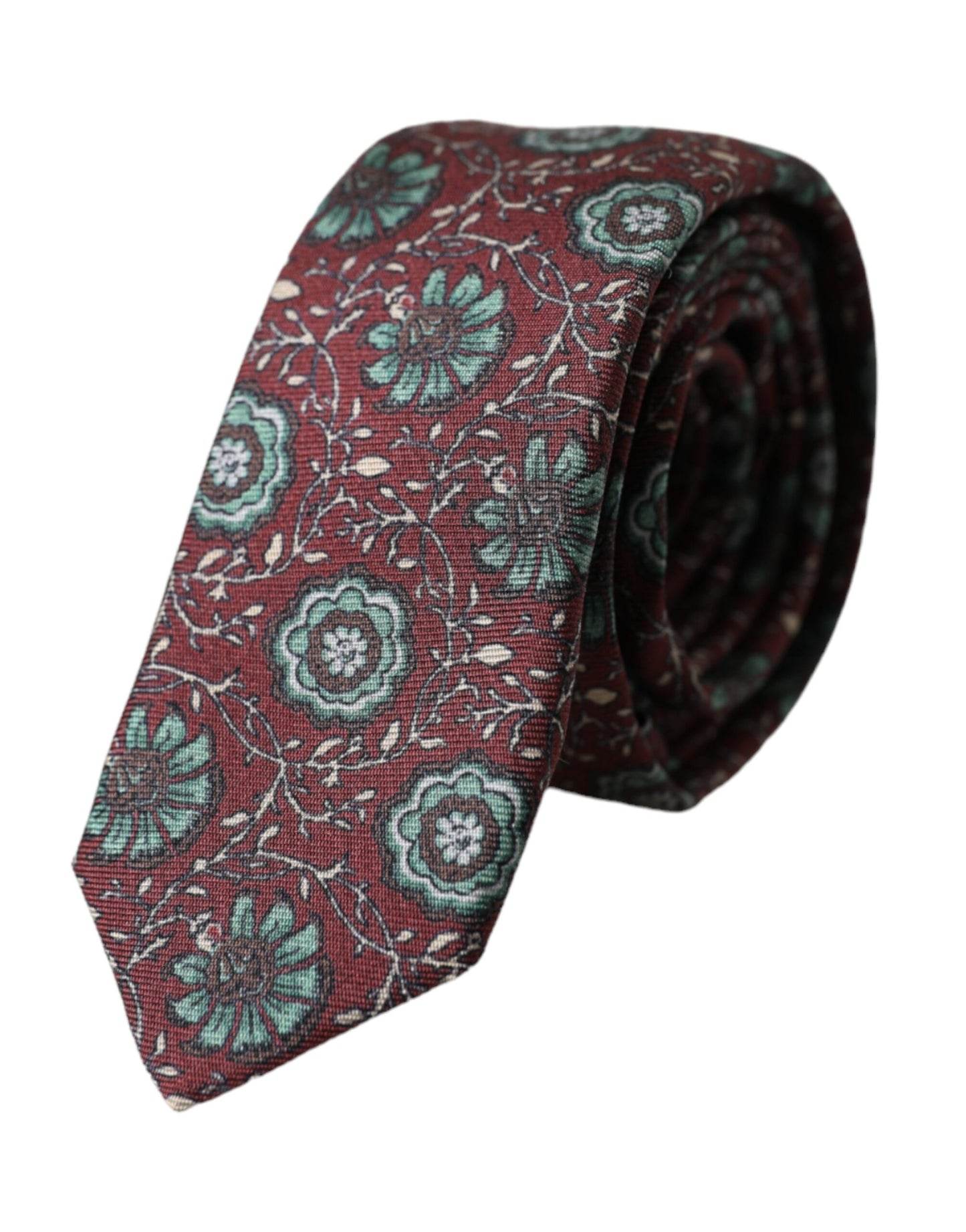 Dolce &amp; Gabbana Maroon Floral 100 % siden justerbar slips för män