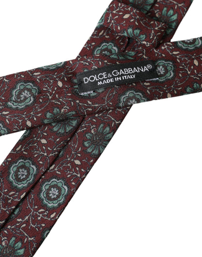 Dolce &amp; Gabbana Maroon Floral 100 % siden justerbar slips för män