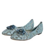 Dolce &amp; Gabbana Blue Lace Crystal Ballet Flats Loafers Skor