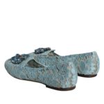 Dolce &amp; Gabbana Blue Lace Crystal Ballet Flats Loafers Skor