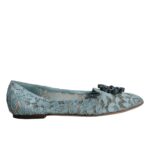 Dolce &amp; Gabbana Blue Lace Crystal Ballet Flats Loafers Skor