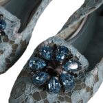 Dolce &amp; Gabbana Blue Lace Crystal Ballet Flats Loafers Skor