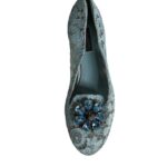 Dolce &amp; Gabbana Blue Lace Crystal Ballet Flats Loafers Skor