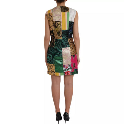 Vestido recto con patchwork de jacquard multicolor de Dolce &amp; Gabbana