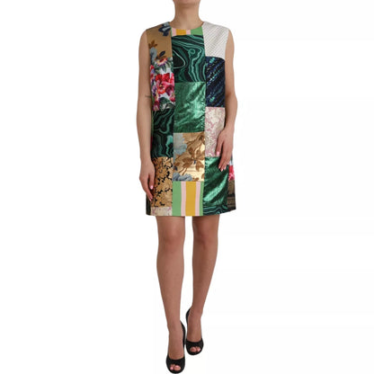 Vestido recto con patchwork de jacquard multicolor de Dolce &amp; Gabbana