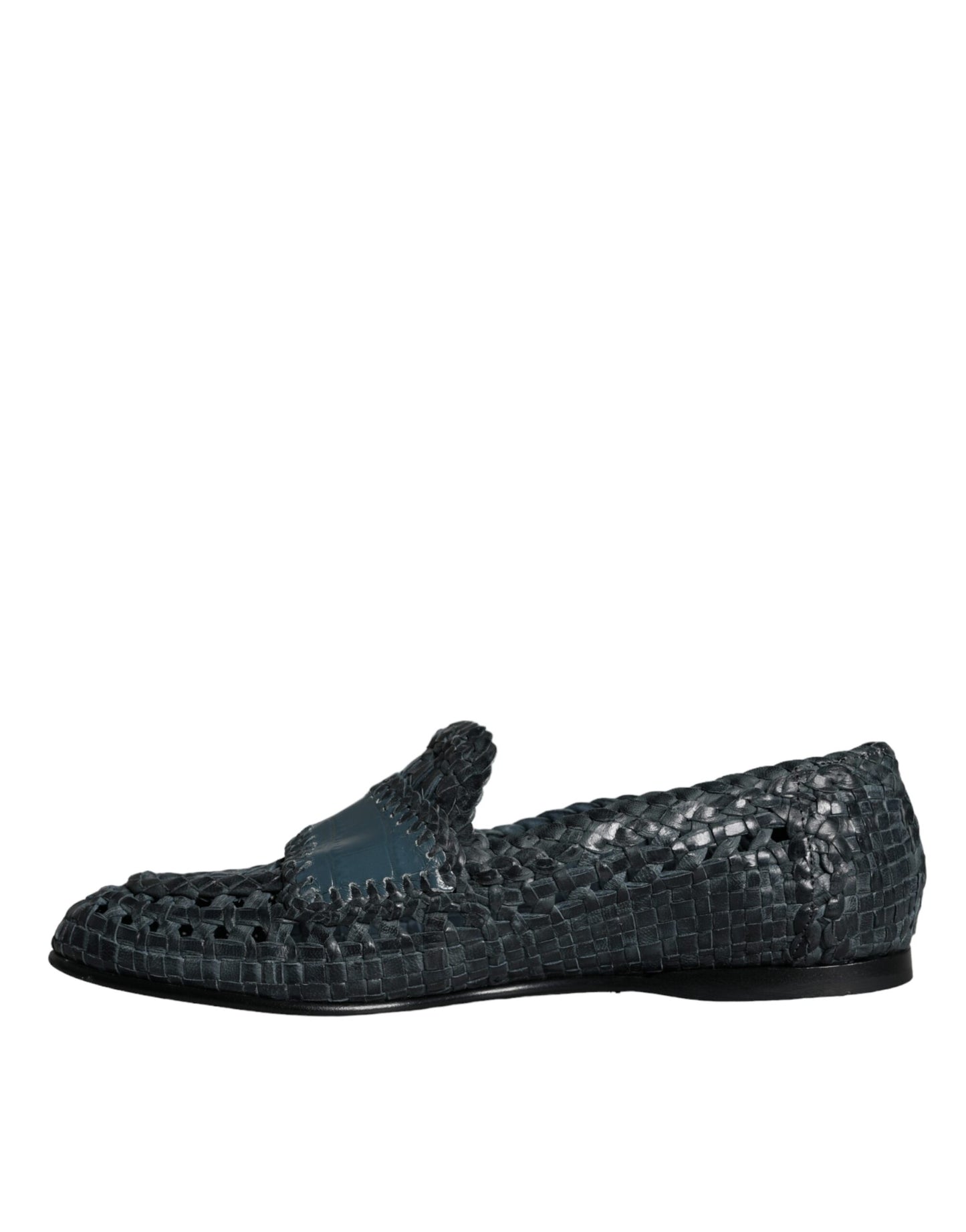 Dolce &amp; Gabbana Blue Woven Leather Slip On Loafers Skor för män