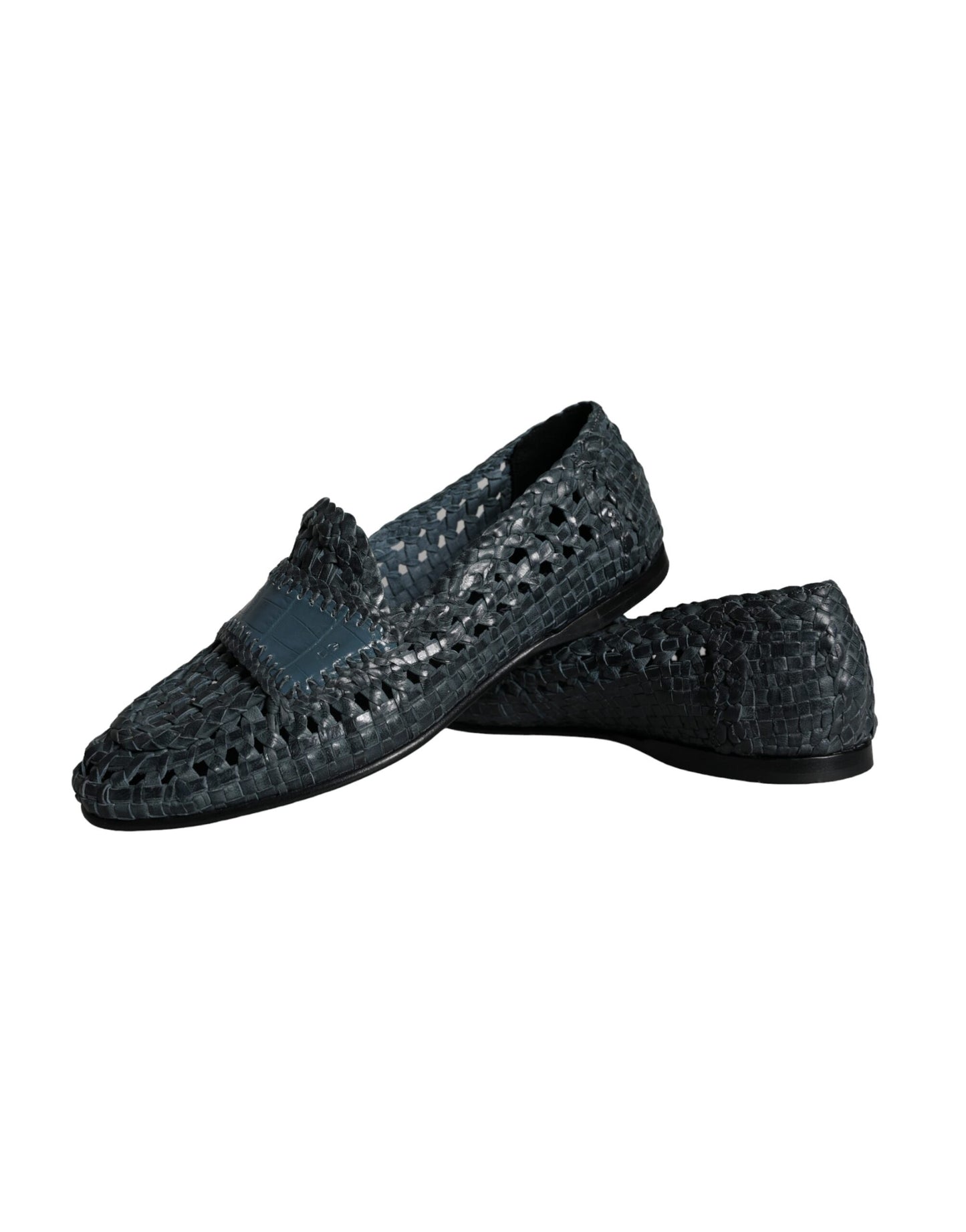 Dolce &amp; Gabbana Blue Woven Leather Slip On Loafers Skor för män