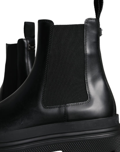 Dolce & Gabbana Black Leather Slip On Stretch Trekking Boots Shoes