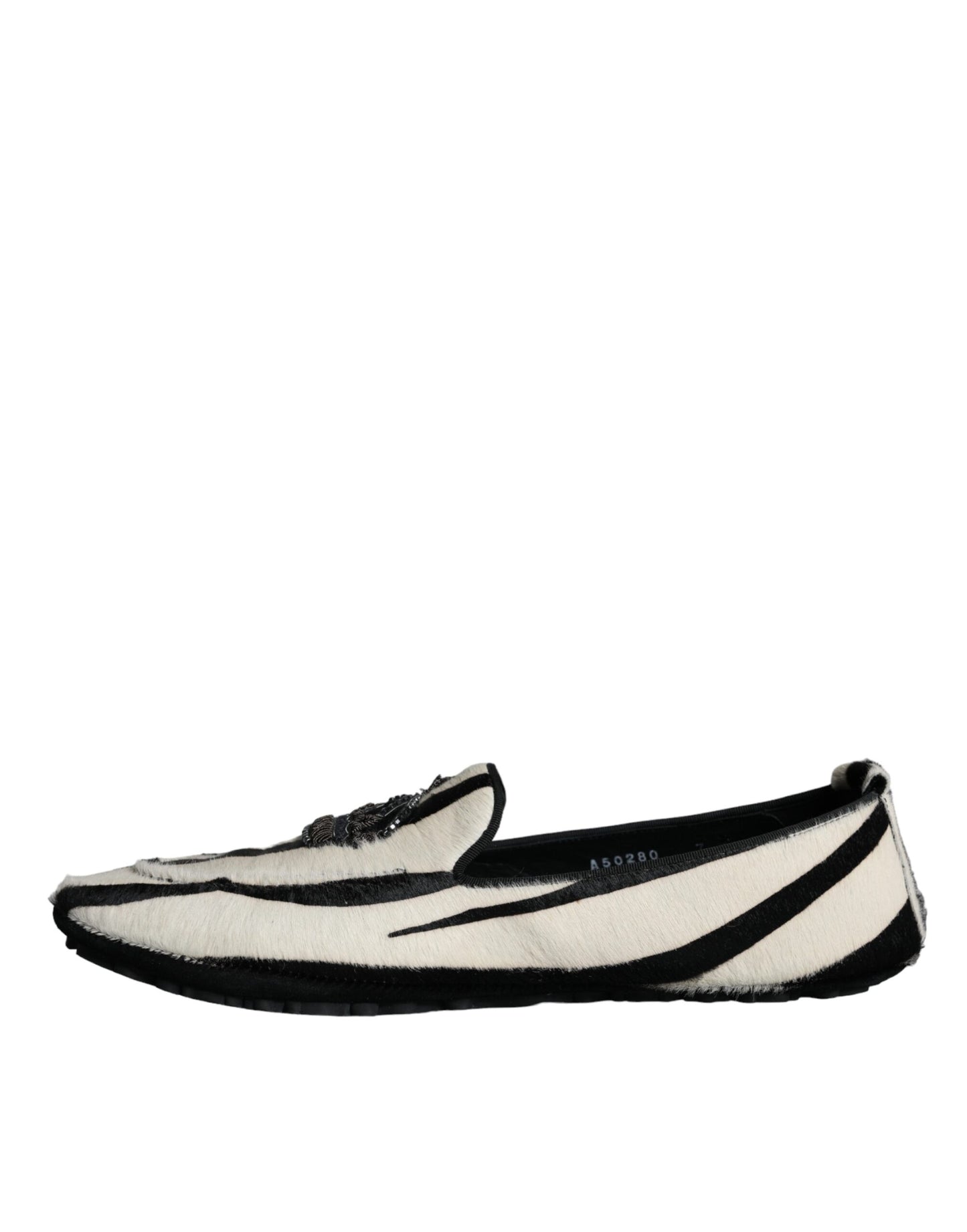 Dolce &amp; Gabbana Svart Vit kalvpäls Slip On Loafers Herrskor