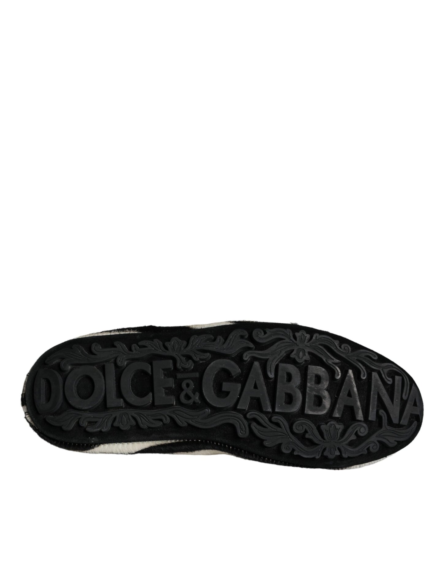 Dolce &amp; Gabbana Svart Vit kalvpäls Slip On Loafers Herrskor