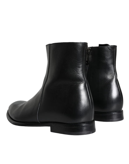 Dolce & Gabbana Black Calf Leather Men Ankle Boots Men Shoes