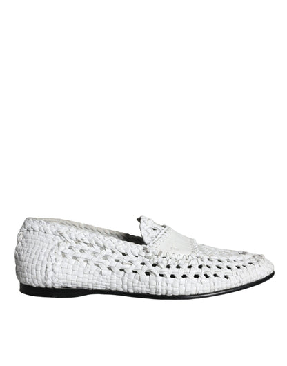 Dolce &amp; Gabbana Vit vävt läder Slip On Loafers Herrskor