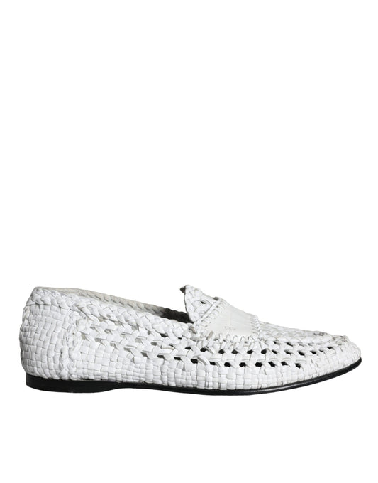 Dolce &amp; Gabbana Vit vävt läder Slip On Loafers Herrskor