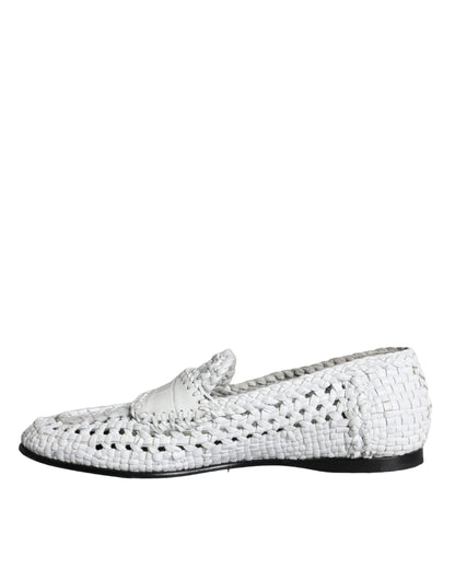 Dolce &amp; Gabbana Vit vävt läder Slip On Loafers Herrskor