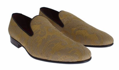 Dolce &amp; Gabbana Golden Baroque Silk Klänning Loafers