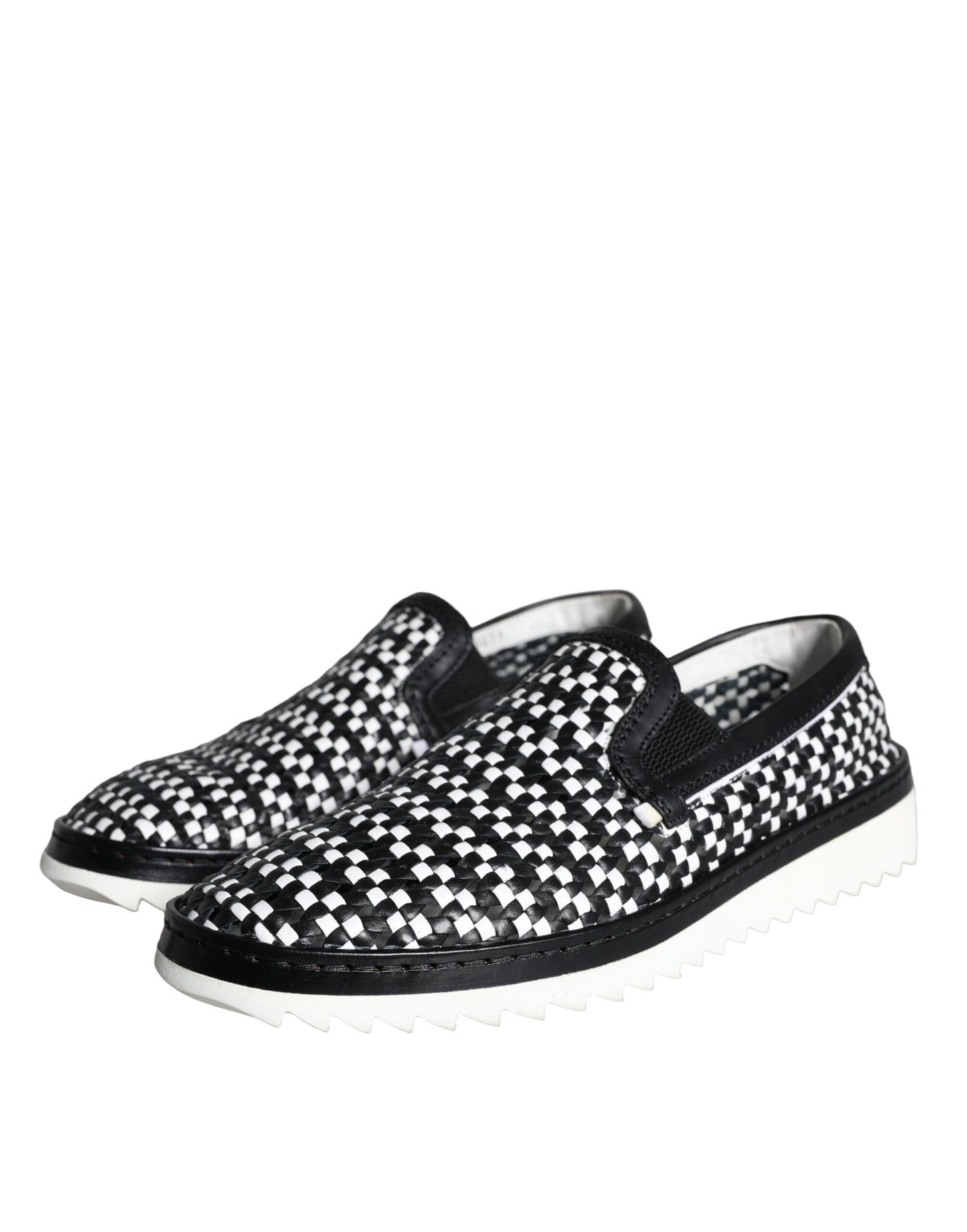 Dolce &amp; Gabbana Black White Weaved Slip On Men Loafers Skor