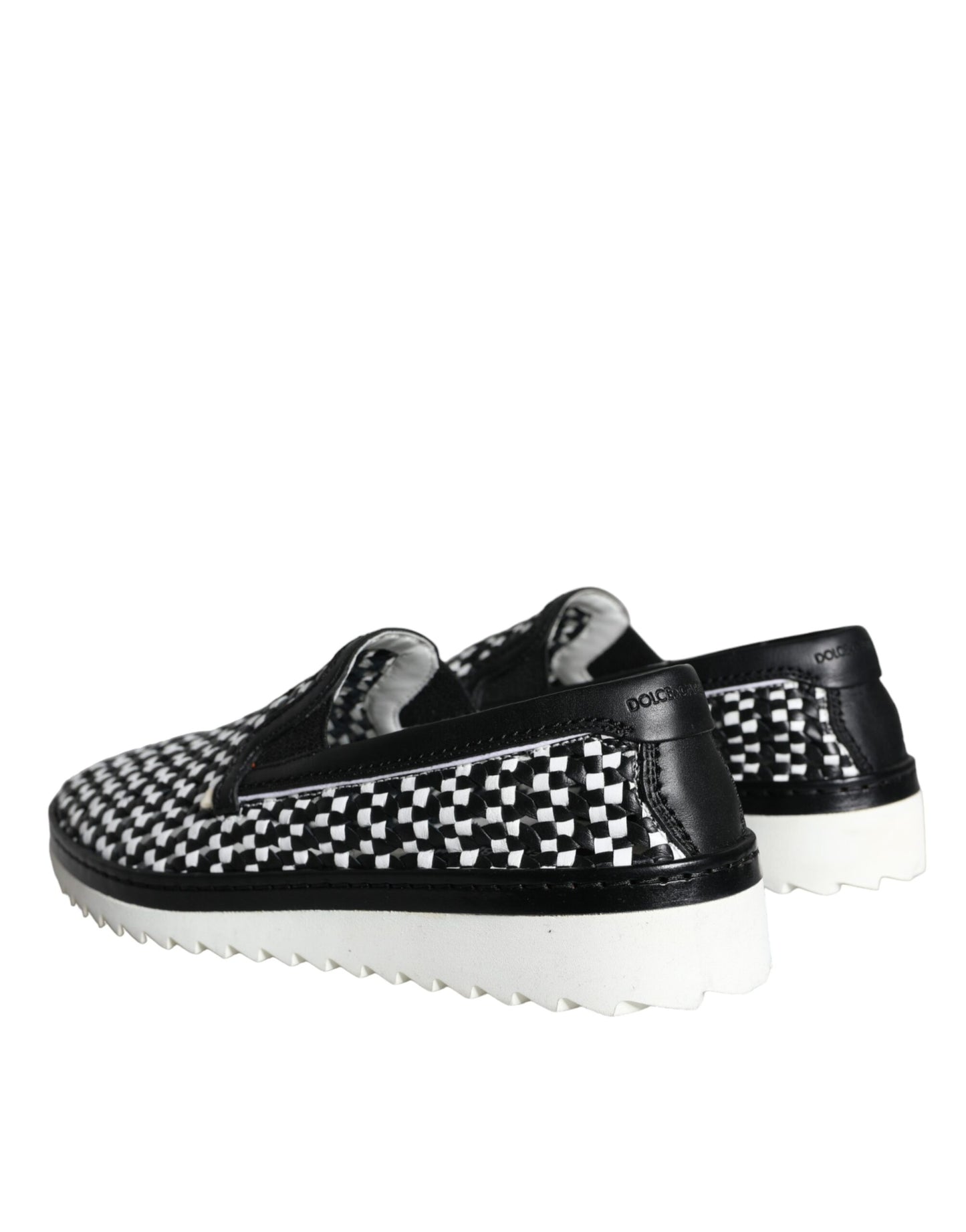 Dolce &amp; Gabbana Black White Weaved Slip On Men Loafers Skor