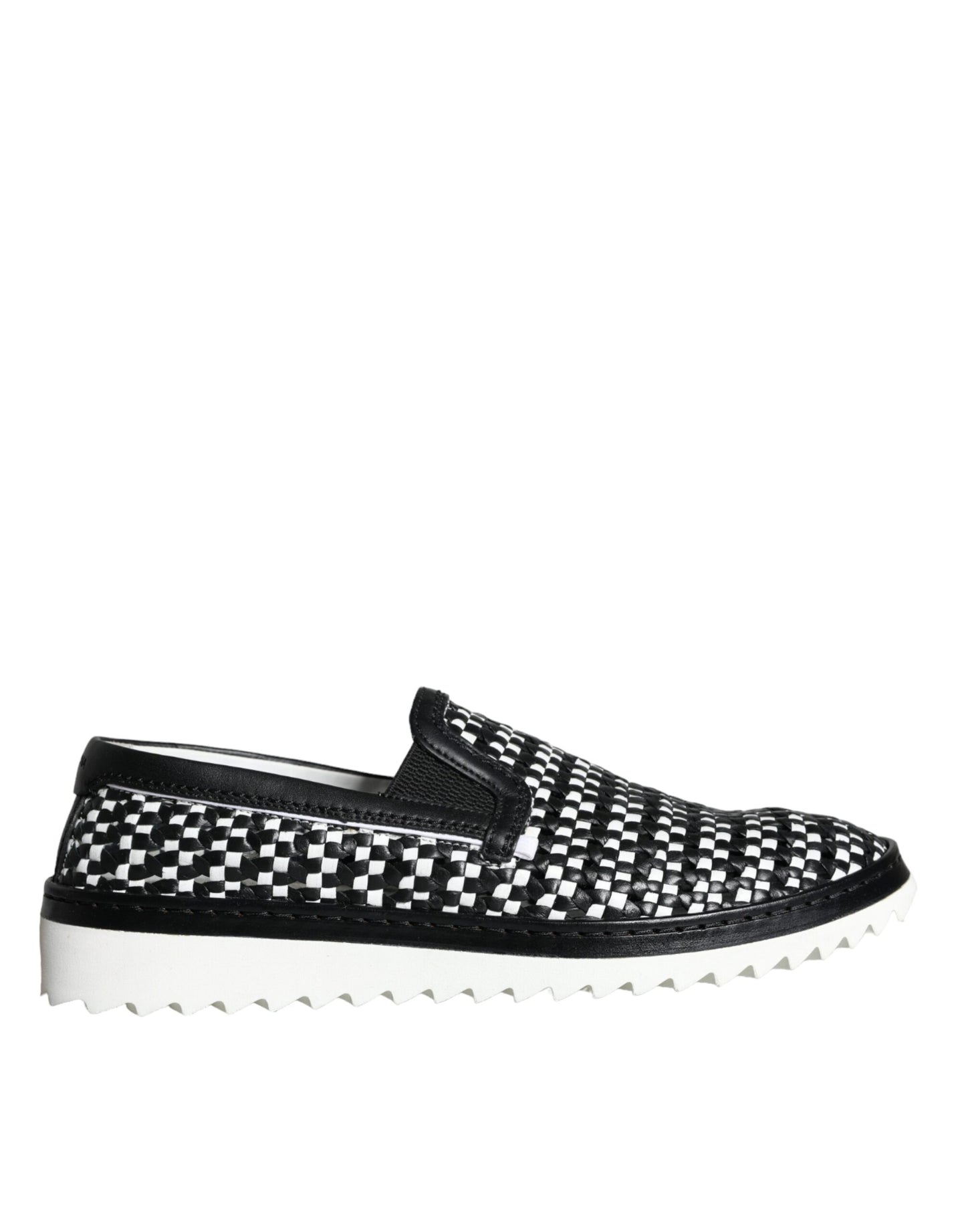 Dolce &amp; Gabbana Black White Weaved Slip On Men Loafers Skor