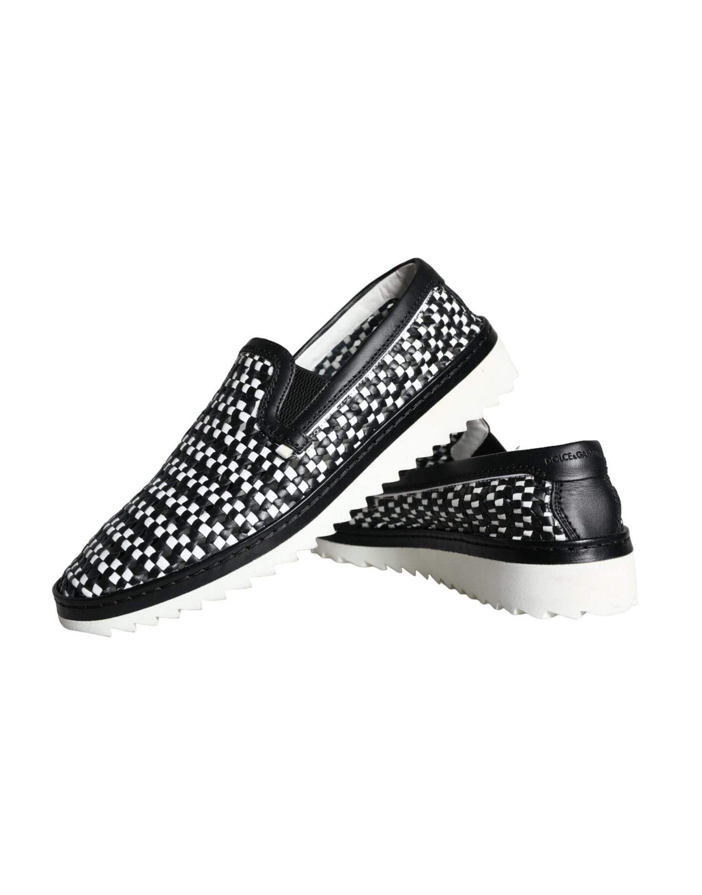 Dolce &amp; Gabbana Black White Weaved Slip On Men Loafers Skor