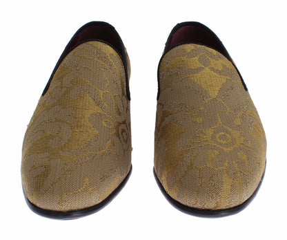 Dolce &amp; Gabbana Golden Baroque Silk Klänning Loafers