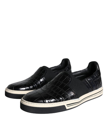 Dolce &amp; Gabbana Black Leather Loafers Tofflor Casual Shoes