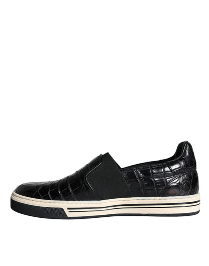 Dolce &amp; Gabbana Black Leather Loafers Tofflor Casual Shoes