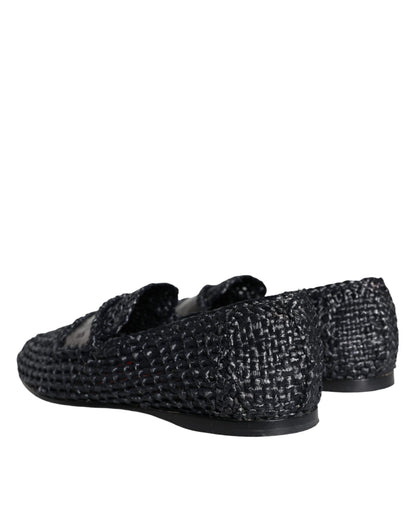 Dolce &amp; Gabbana Black Woven Raffia Slip On Loafers Herrskor