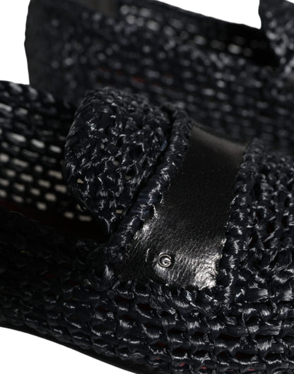 Dolce &amp; Gabbana Black Woven Raffia Slip On Loafers Herrskor