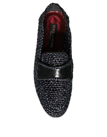 Dolce &amp; Gabbana Black Woven Raffia Slip On Loafers Herrskor