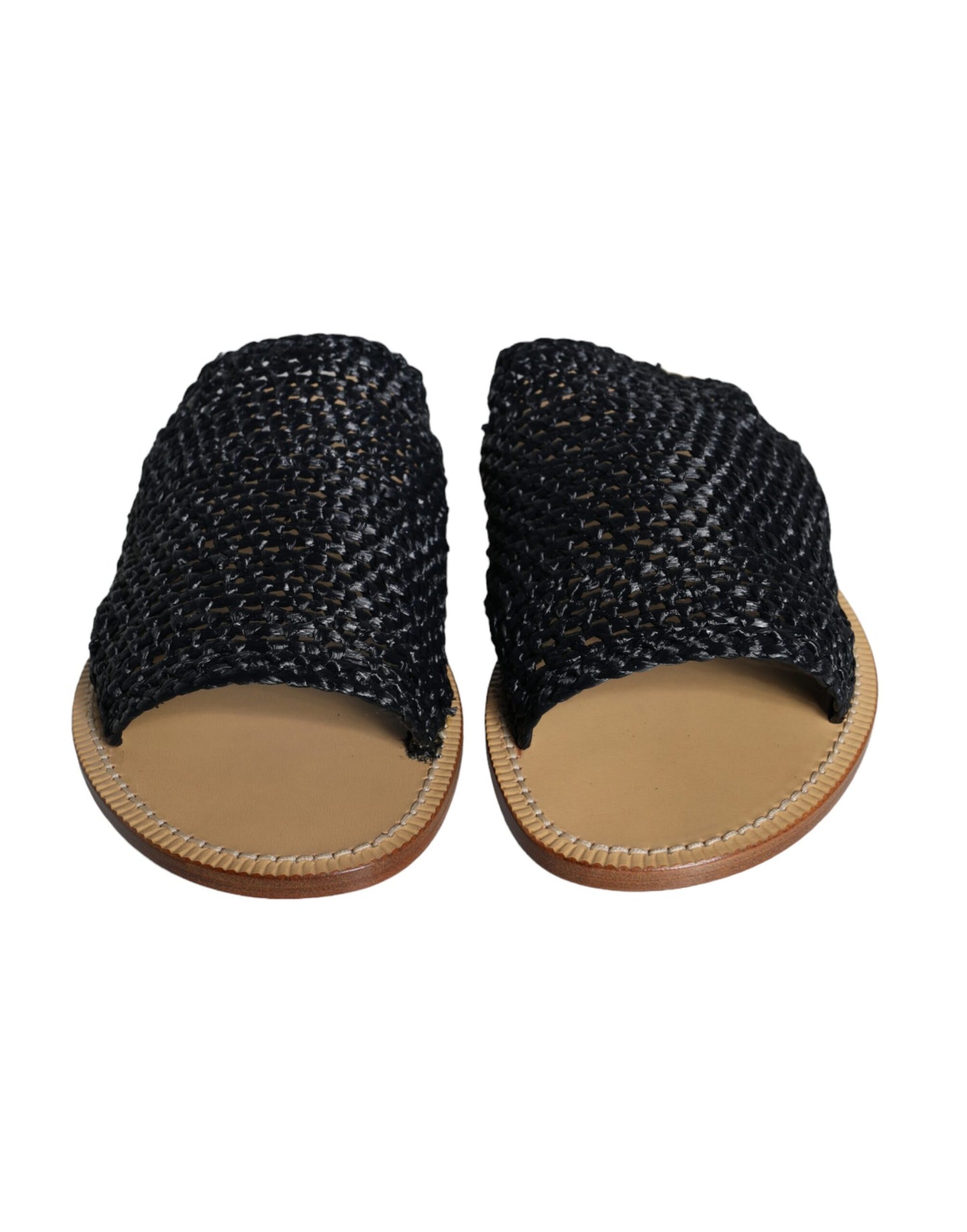 Dolce &amp; Gabbana svarta monokrom flätade Raffia Slides-skor