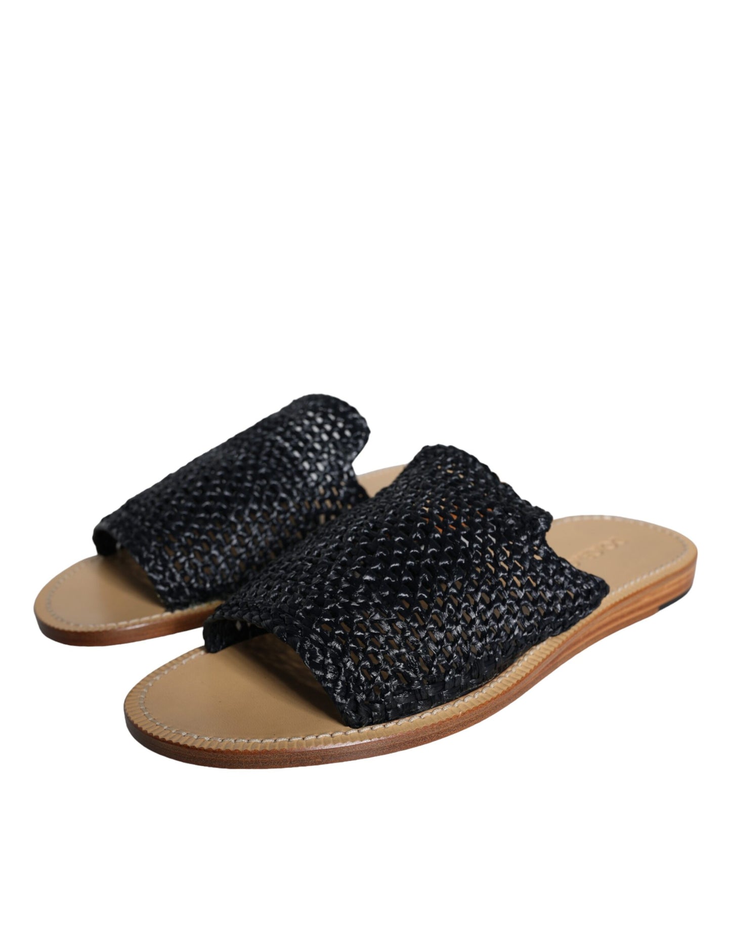 Dolce &amp; Gabbana svarta monokrom flätade Raffia Slides-skor