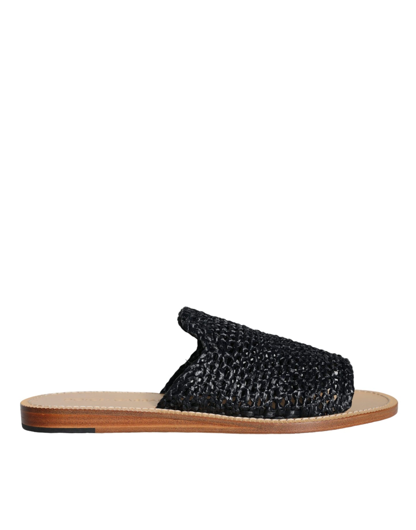 Dolce &amp; Gabbana svarta monokrom flätade Raffia Slides-skor