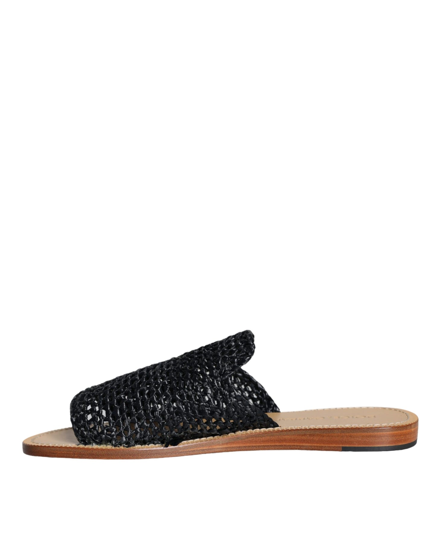 Dolce &amp; Gabbana svarta monokrom flätade Raffia Slides-skor