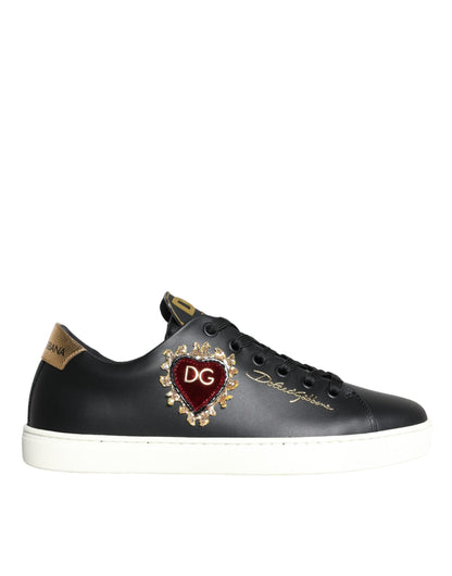 Dolce &amp; Gabbana Svarta Portofino Sacred Heart Sneakers Skor