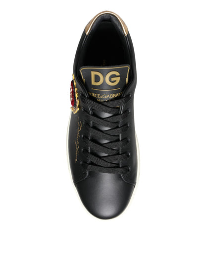 Dolce &amp; Gabbana Svarta Portofino Sacred Heart Sneakers Skor