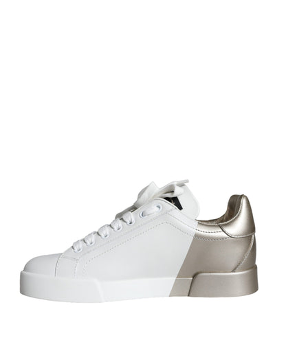 Dolce &amp; Gabbana Vitguld Portofino Low Top Läder Sneakers Skor