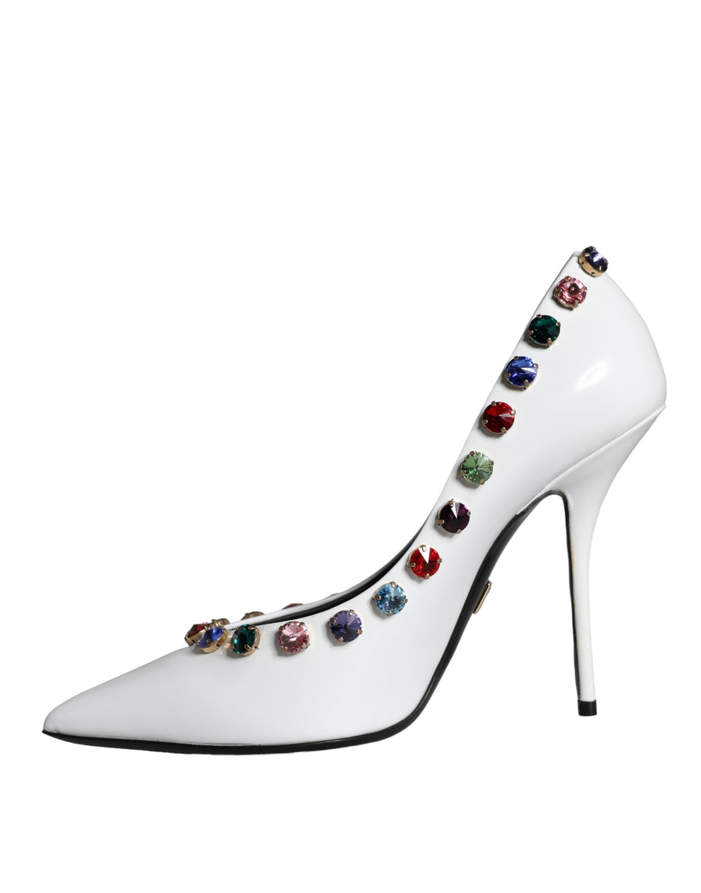 Dolce & Gabbana White Crystal Leather High Heels Pumps Shoes