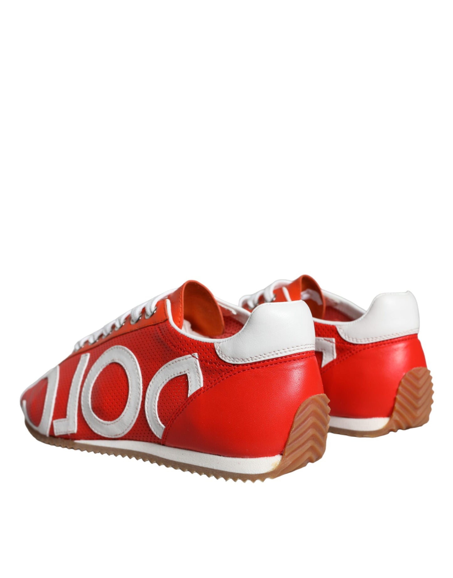 Dolce &amp; Gabbana Röd Vit Läder Logotyp Casual Sneakers Skor