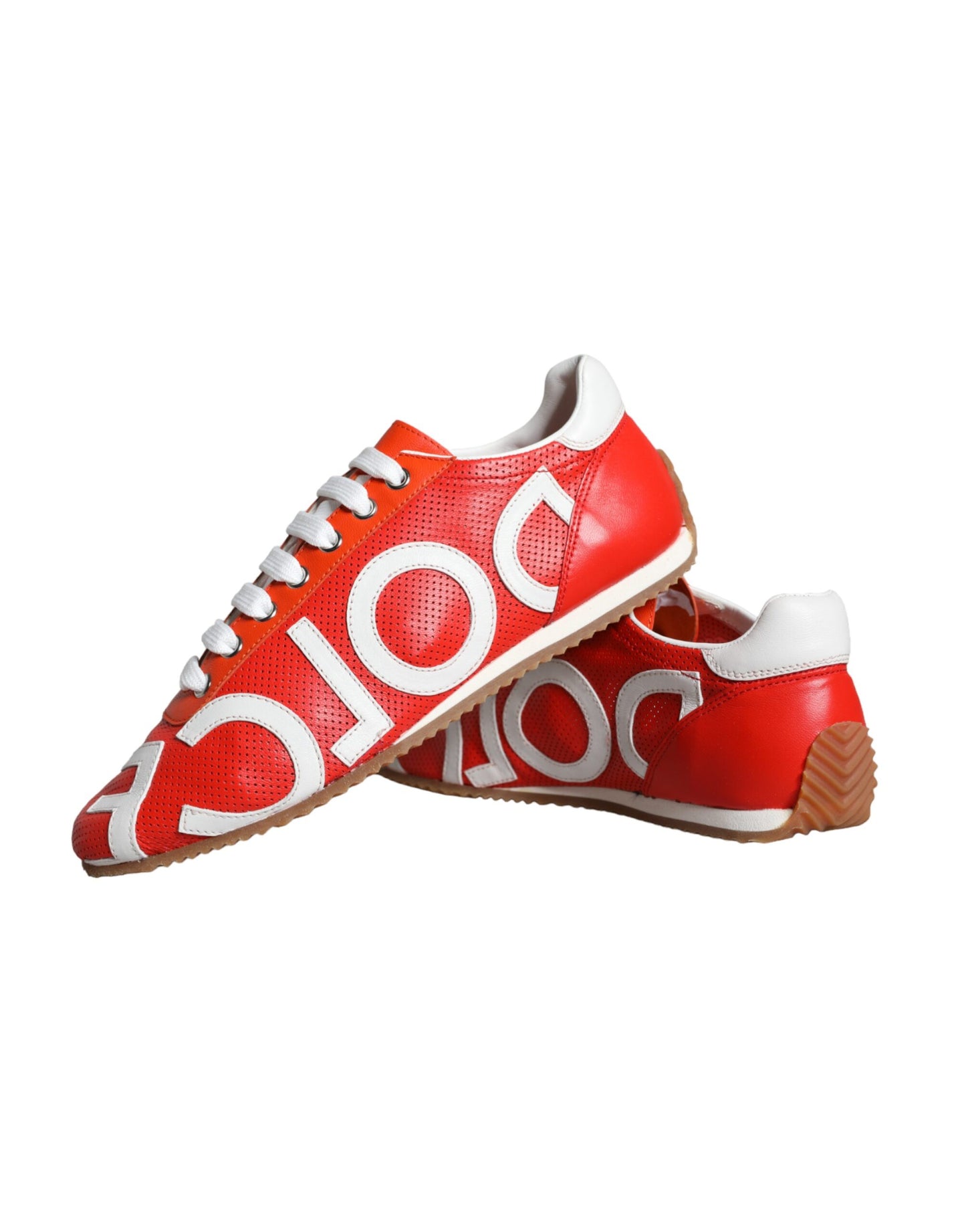 Dolce &amp; Gabbana Röd Vit Läder Logotyp Casual Sneakers Skor