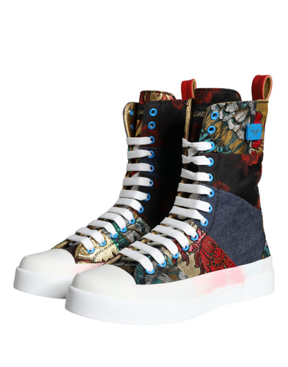 Dolce &amp; Gabbana Multicolor Patchwork Logo Höga Sneakers Skor