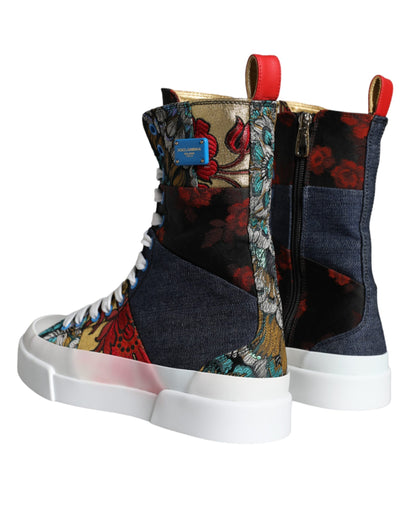 Dolce &amp; Gabbana Multicolor Patchwork Logo Höga Sneakers Skor