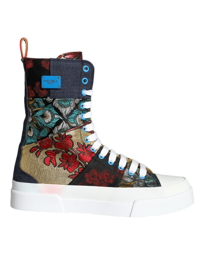 Dolce &amp; Gabbana Multicolor Patchwork Logo Höga Sneakers Skor