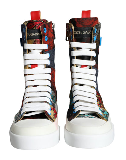 Dolce &amp; Gabbana Multicolor Patchwork Logo Höga Sneakers Skor