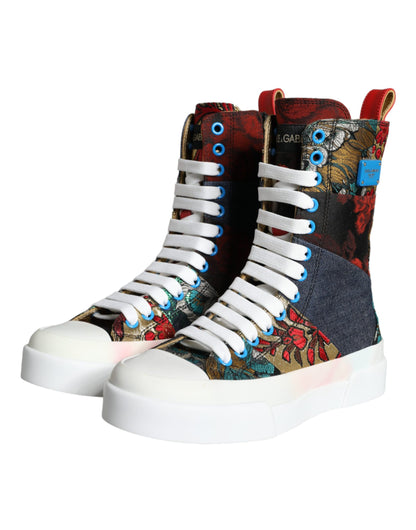 Dolce &amp; Gabbana Multicolor Patchwork Logo Höga Sneakers Skor